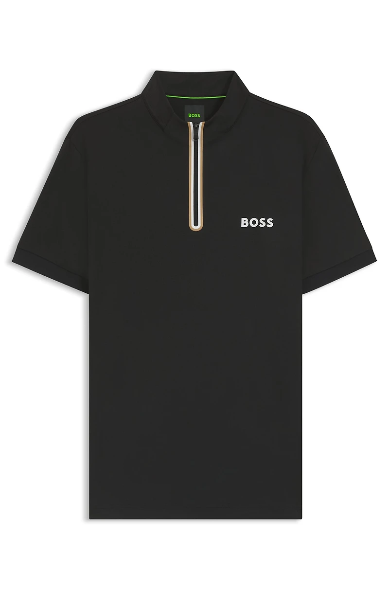 Active zip-neck T-shirt stretch-mesh jersey