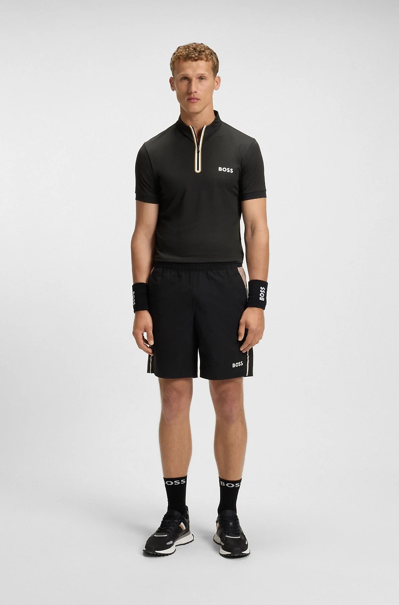 Active zip-neck T-shirt stretch-mesh jersey