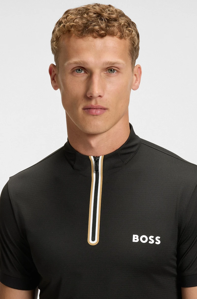 Active zip-neck T-shirt stretch-mesh jersey