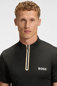 Active zip-neck T-shirt stretch-mesh jersey