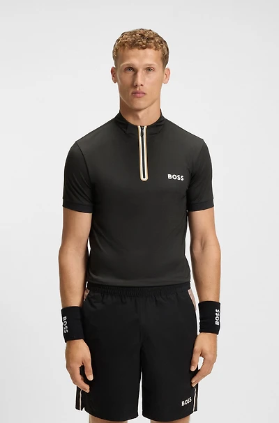 Active zip-neck T-shirt stretch-mesh jersey