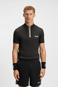 Active zip-neck T-shirt stretch-mesh jersey