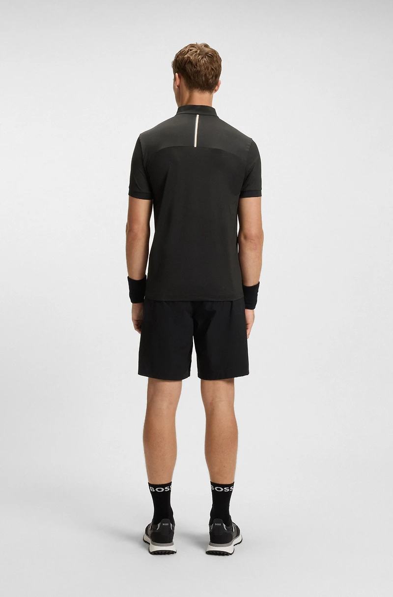 Active zip-neck T-shirt stretch-mesh jersey
