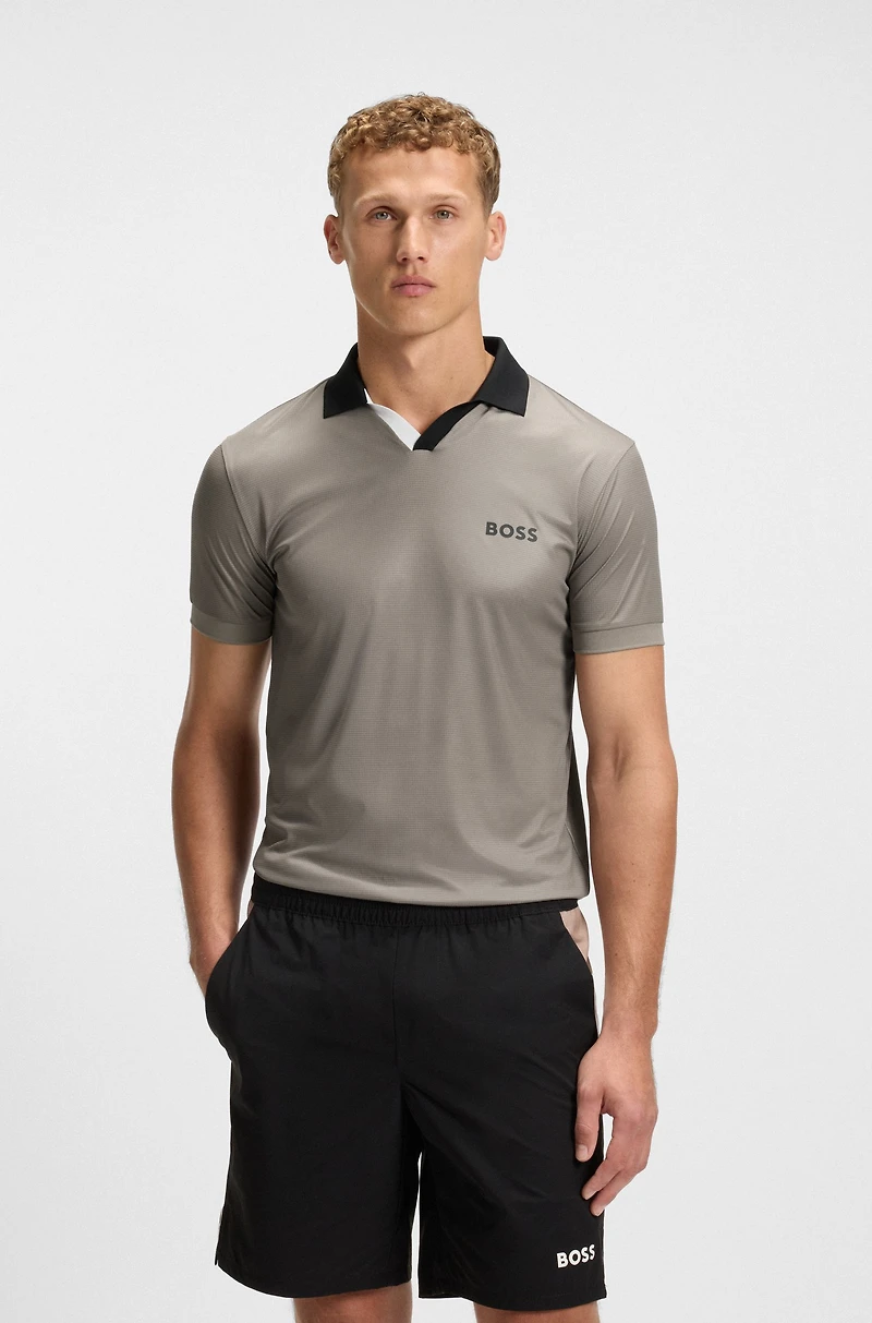 Active colour-blocked slim-fit polo shirt ripstop fabric