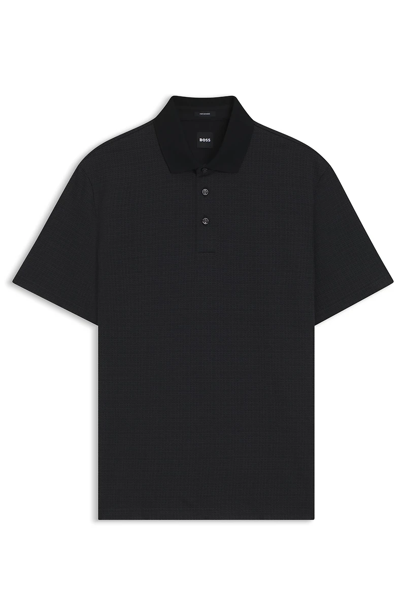 Mercerized-cotton polo shirt with grid pattern