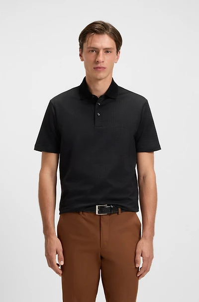 Mercerized-cotton polo shirt with grid pattern