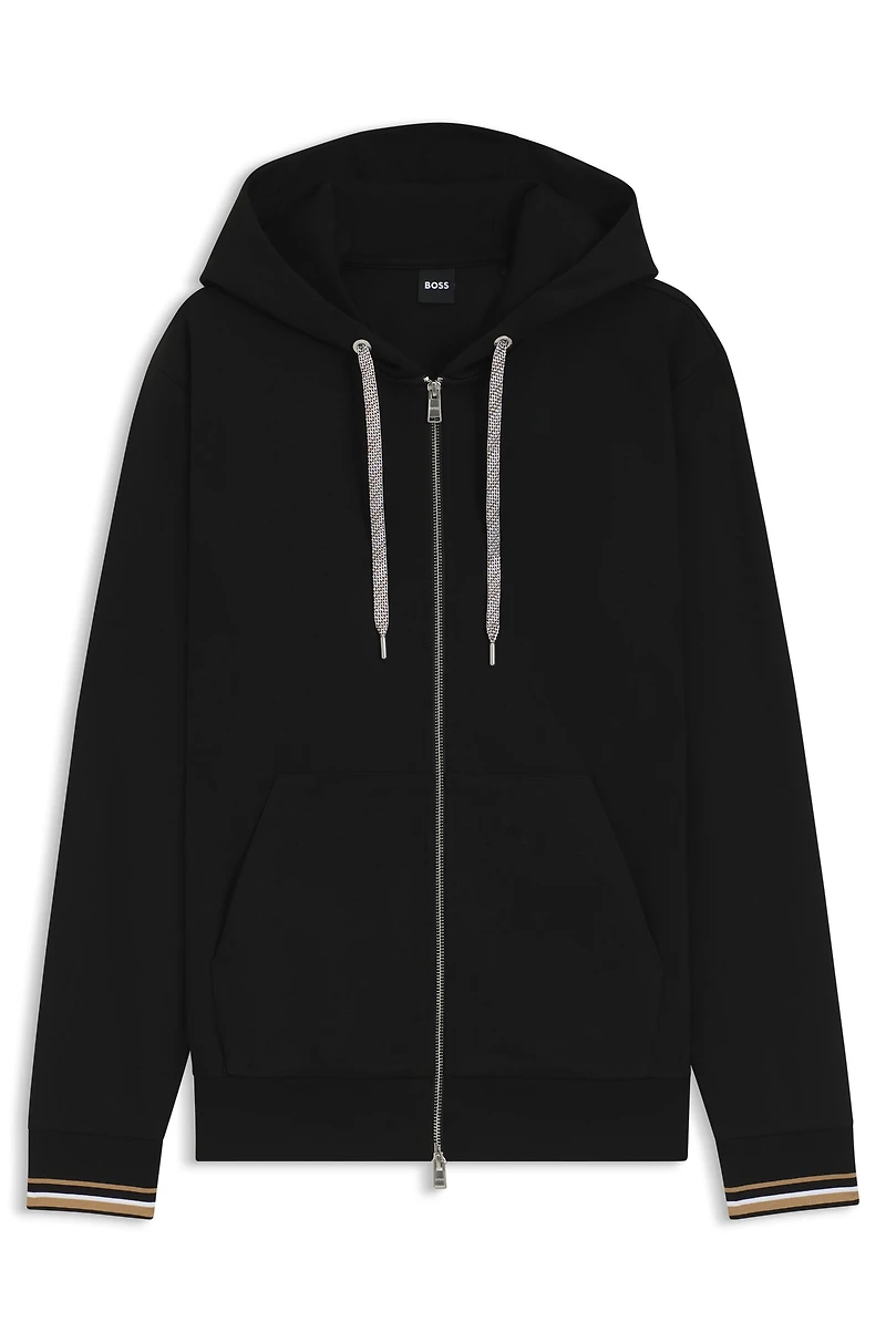 Zip-up hoodie with patterned drawcords