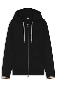 Zip-up hoodie with patterned drawcords