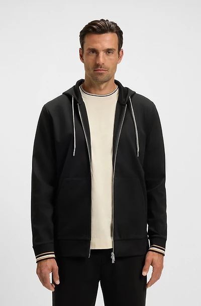 Zip-up hoodie with patterned drawcords