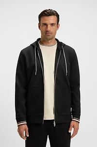 Zip-up hoodie with patterned drawcords