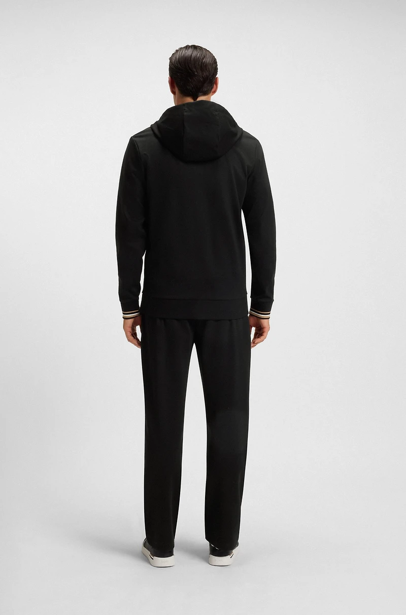 Zip-up hoodie with patterned drawcords
