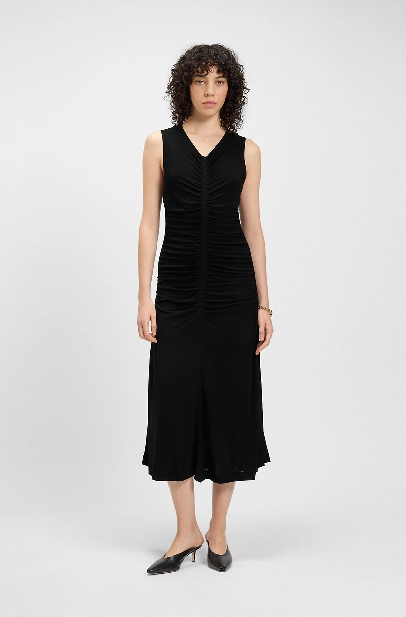 Sleeveless jersey dress with gathered details