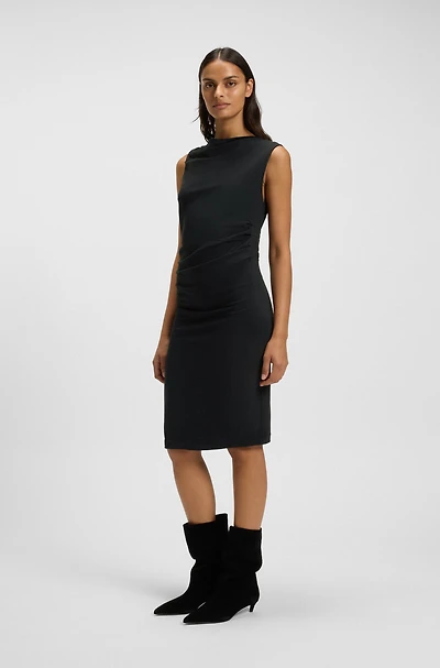 Asymmetric-neckline dress a cotton blend
