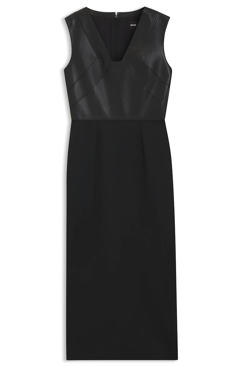 Virgin-wool dress with leather bodice