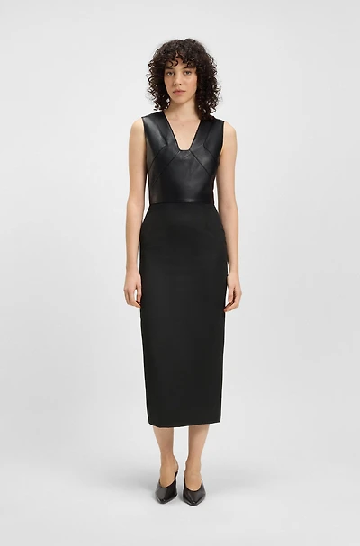 Virgin-wool dress with leather bodice