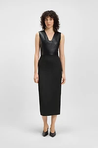 Virgin-wool dress with leather bodice