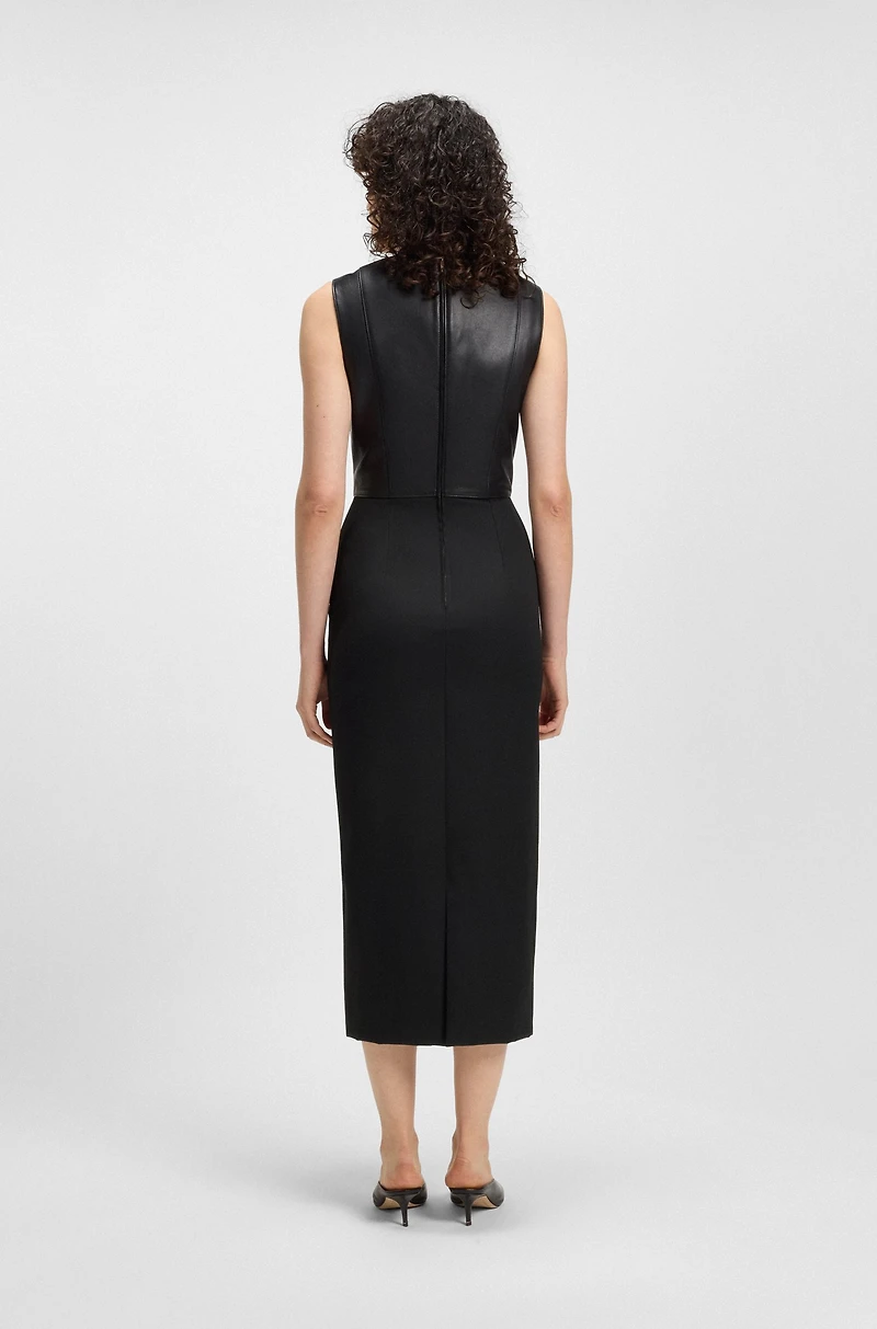 Virgin-wool dress with leather bodice
