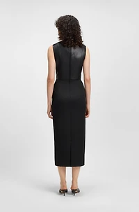 Virgin-wool dress with leather bodice