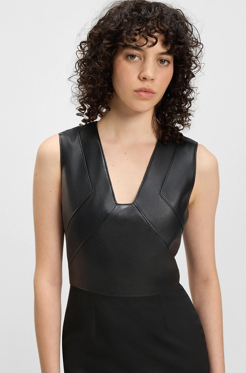 Virgin-wool dress with leather bodice