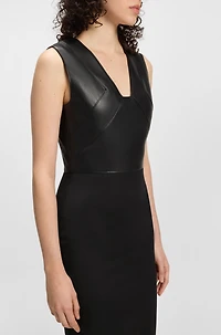 Virgin-wool dress with leather bodice