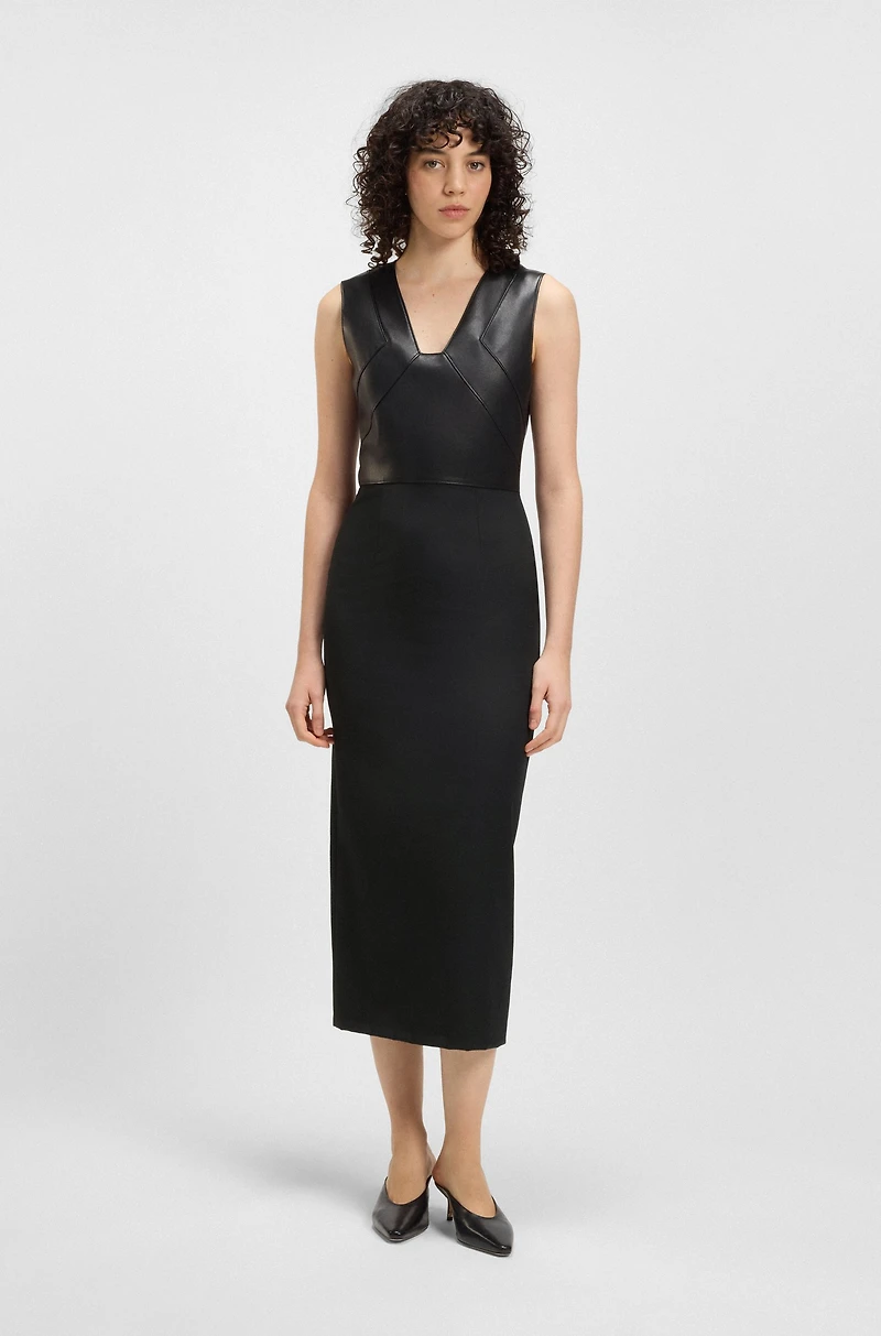 Virgin-wool dress with leather bodice