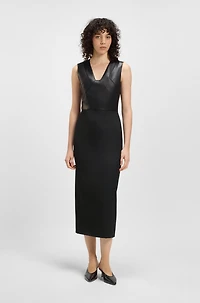 Virgin-wool dress with leather bodice