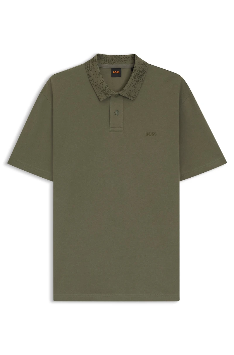 Cotton-piqué polo shirt with patterned collar