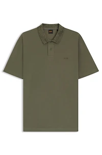 Cotton-piqué polo shirt with patterned collar