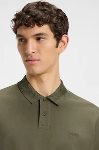 Cotton-piqué polo shirt with patterned collar