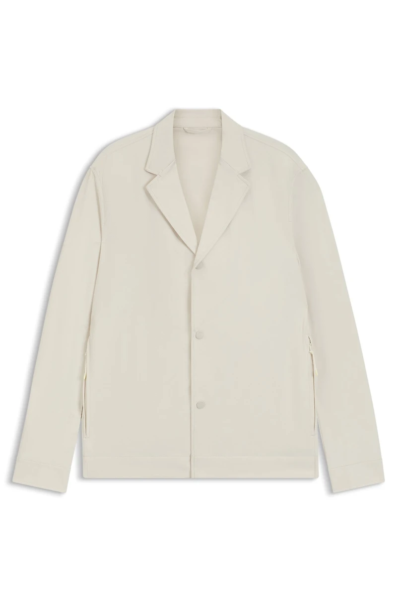 Packable relaxed-fit overshirt performance-stretch fabric
