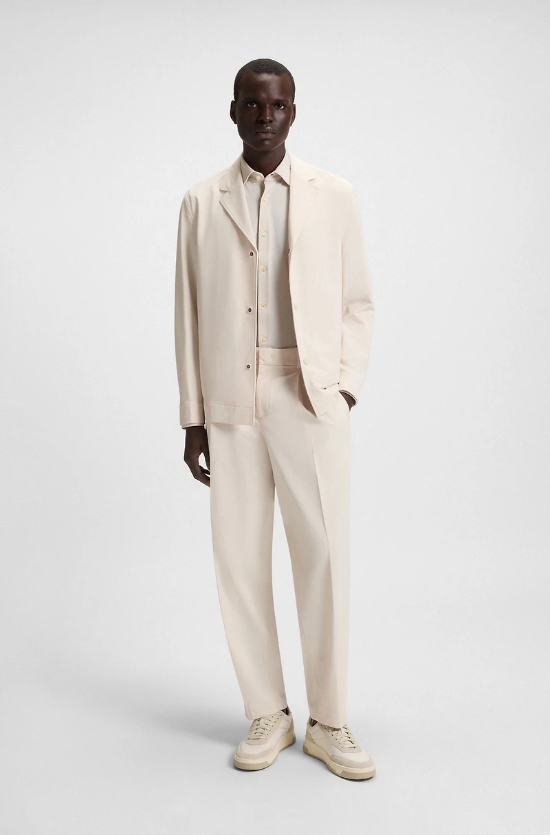 Packable relaxed-fit overshirt performance-stretch fabric