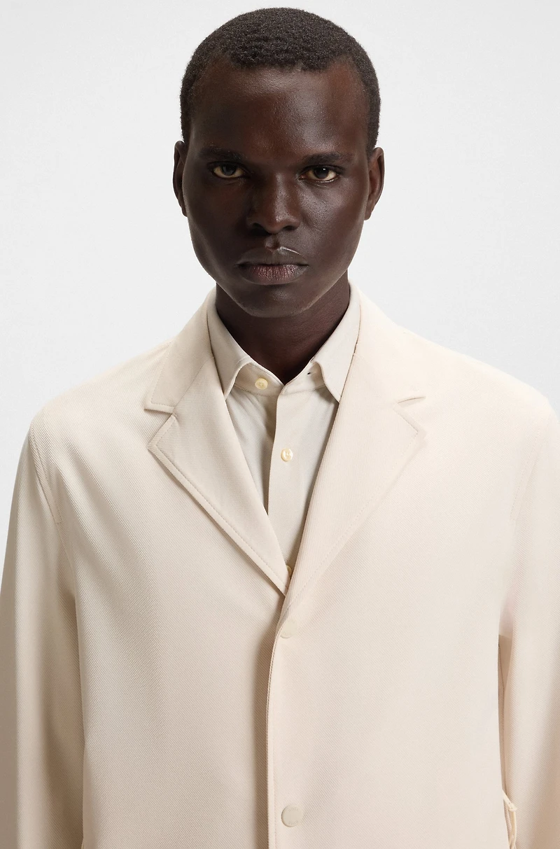 Packable relaxed-fit overshirt performance-stretch fabric