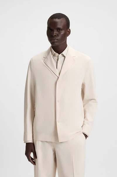 Packable relaxed-fit overshirt performance-stretch fabric