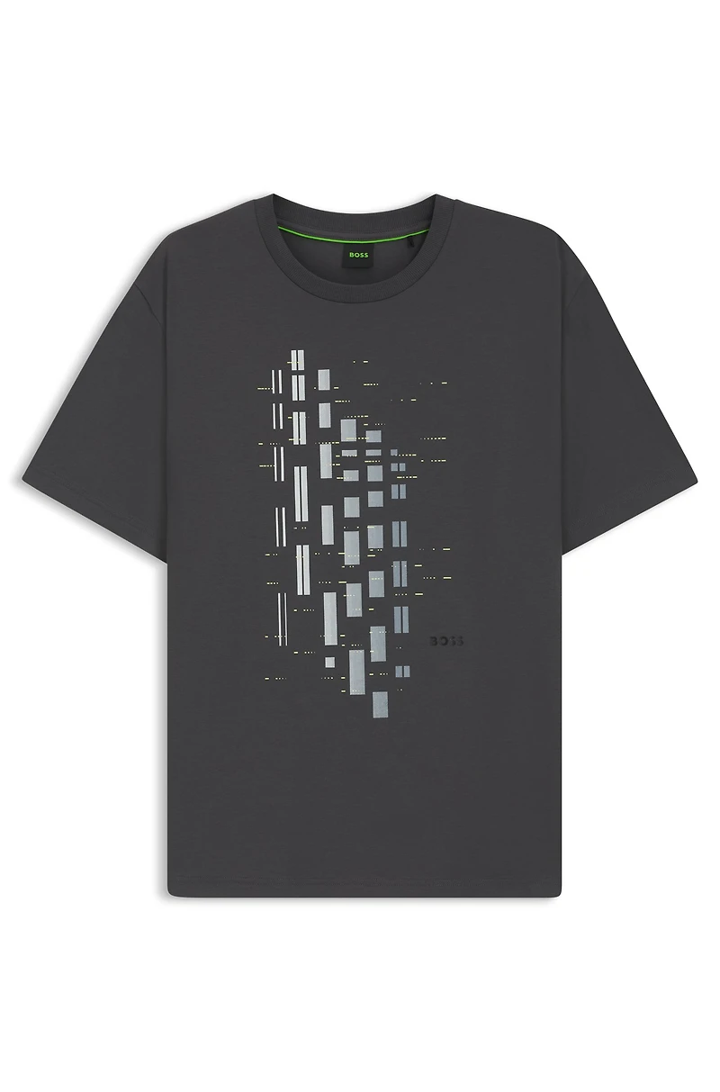 Stretch-cotton T-shirt with geometric print