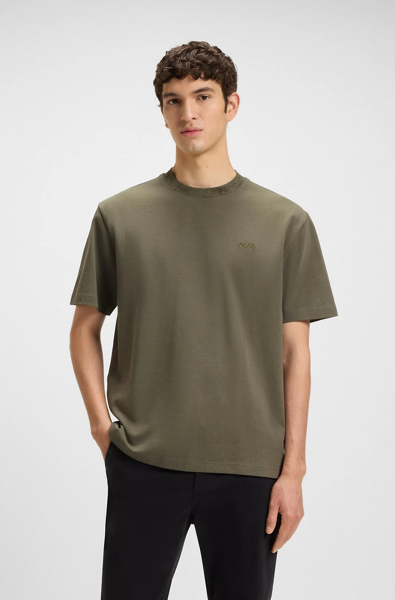 Patterned-collar T-shirt cotton jersey