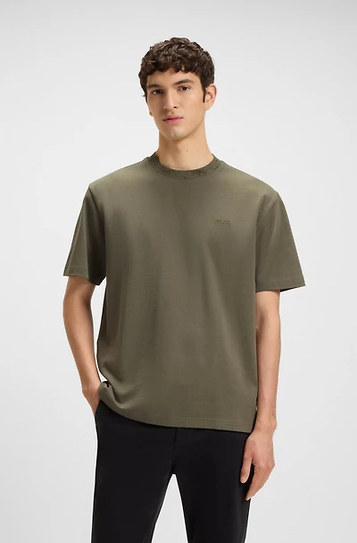 Cotton-jersey T-shirt with patterned collar