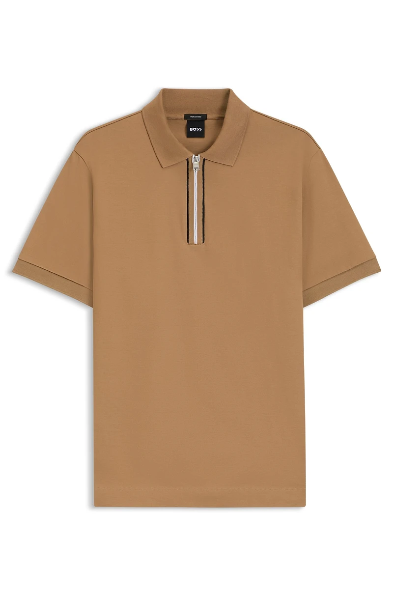 Mercerized cotton polo shirt with contrast zip