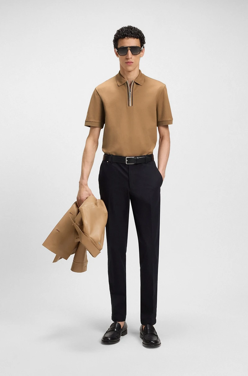 Mercerized cotton polo shirt with contrast zip
