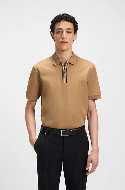 Mercerized cotton polo shirt with contrast zip