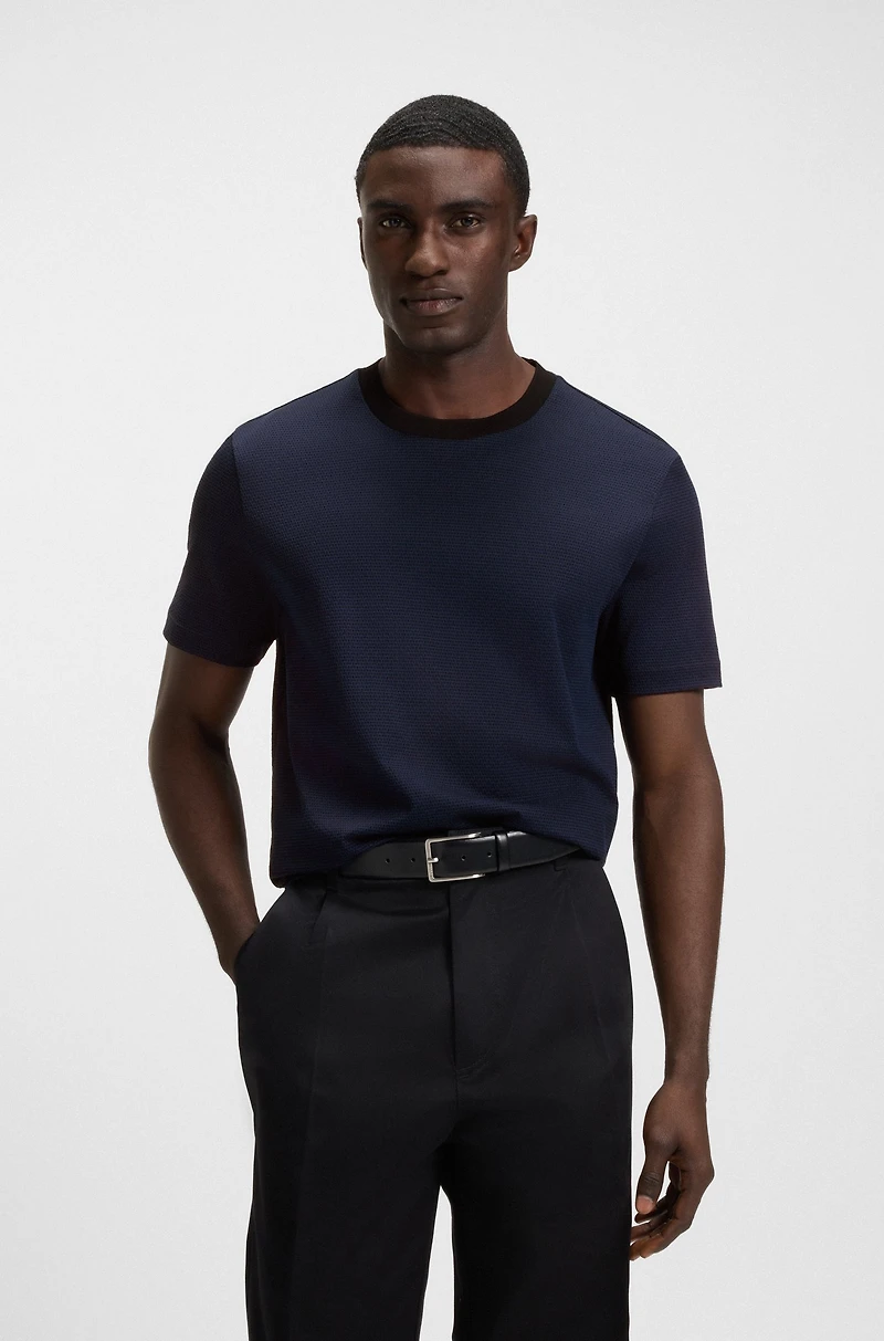 Geometric-jacquard T-shirt mercerized cotton