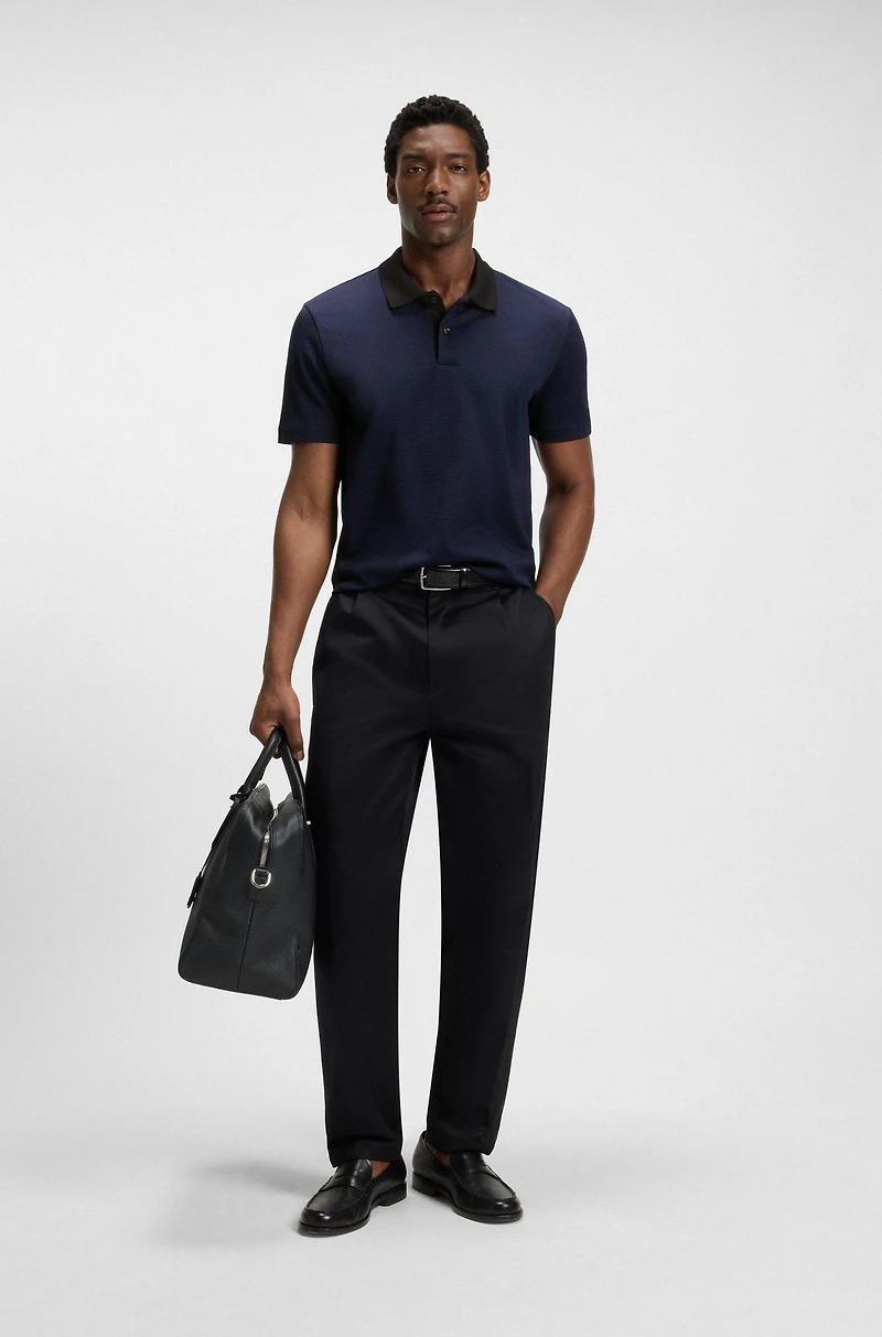 Mercerized-cotton polo shirt with geometric jacquard