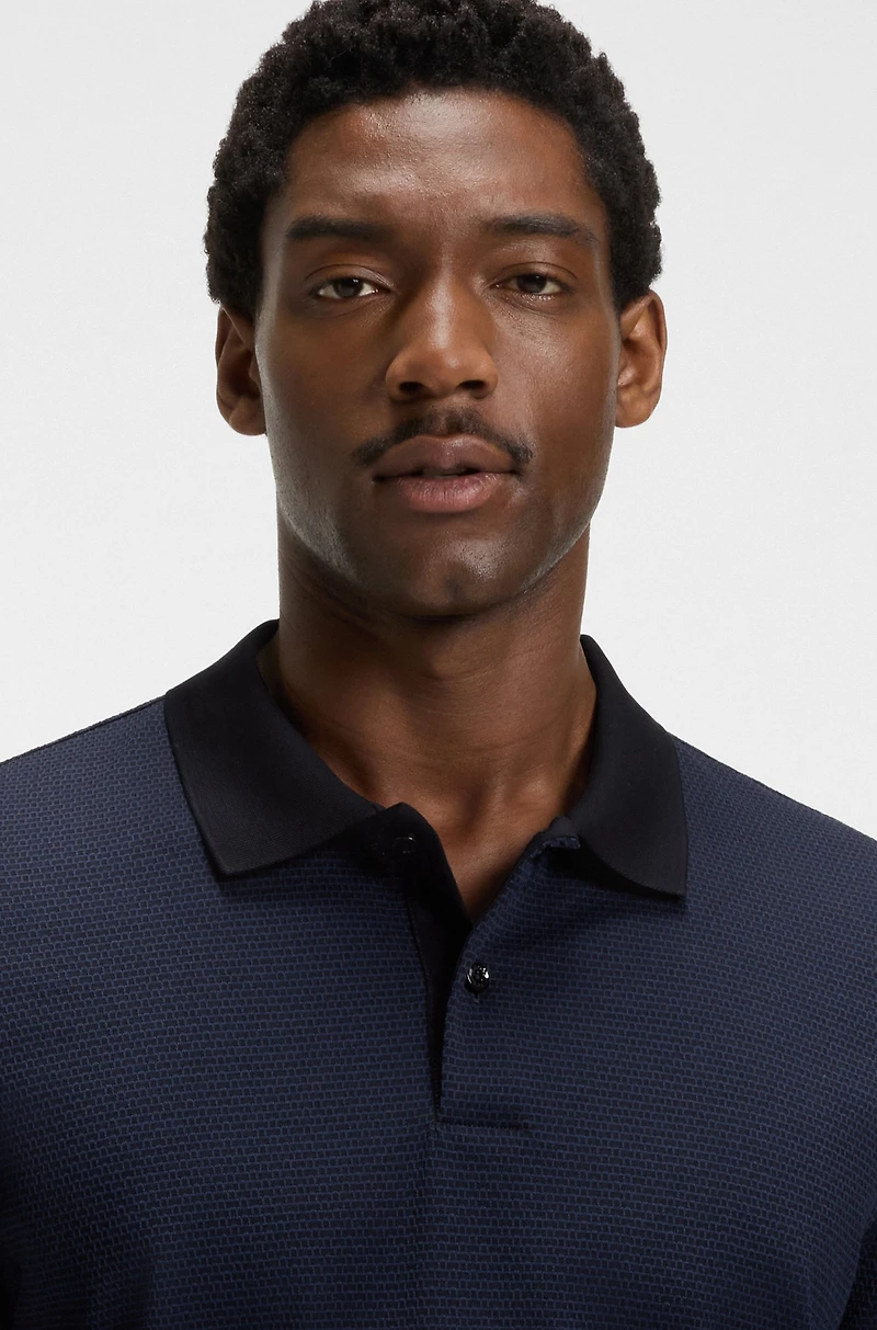 Mercerized-cotton polo shirt with geometric jacquard
