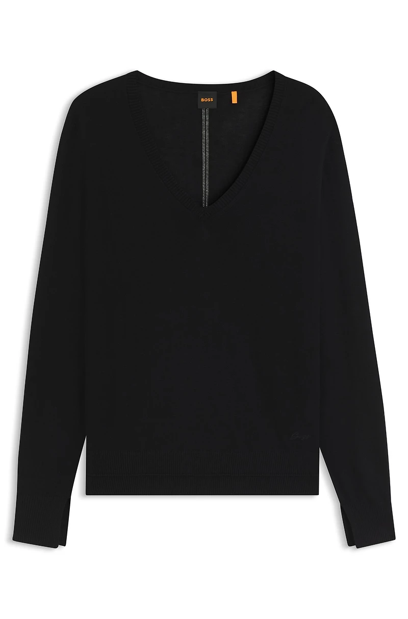 V-neck sweater with openwork stitching