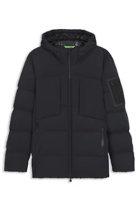 Down-filled parka jacket with water-repellent finish