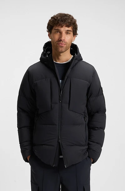 Down-filled parka jacket with water-repellent finish
