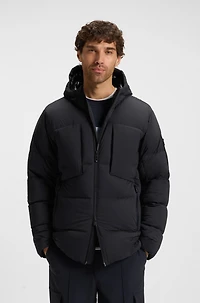 Down-filled parka jacket with water-repellent finish