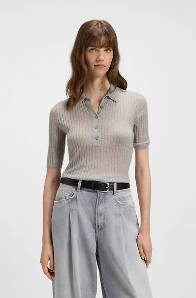 Ribbed knit polo wool