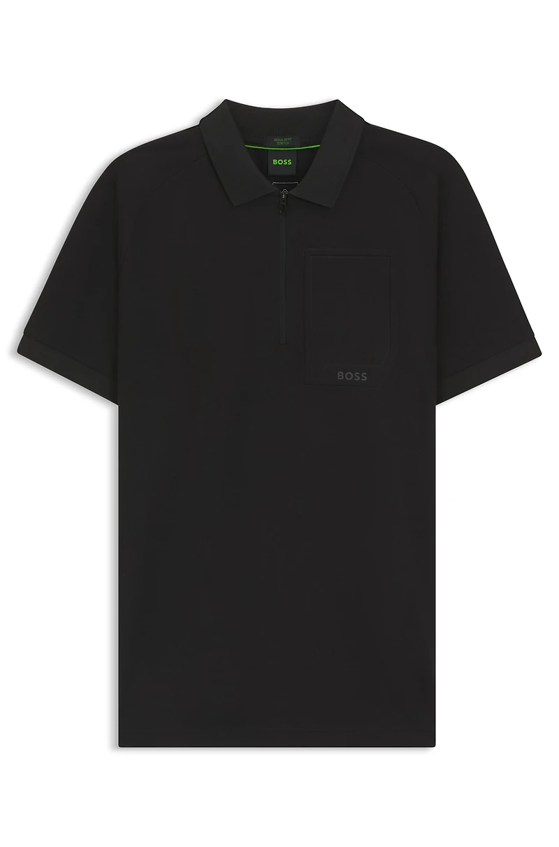 Zip-neck polo shirt moisture-wicking stretch cotton
