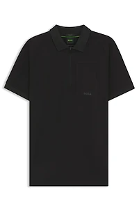 Zip-neck polo shirt moisture-wicking stretch cotton