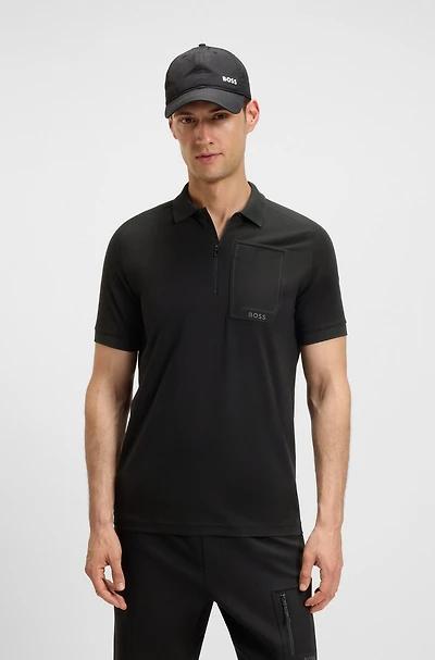 Zip-neck polo shirt moisture-wicking stretch cotton